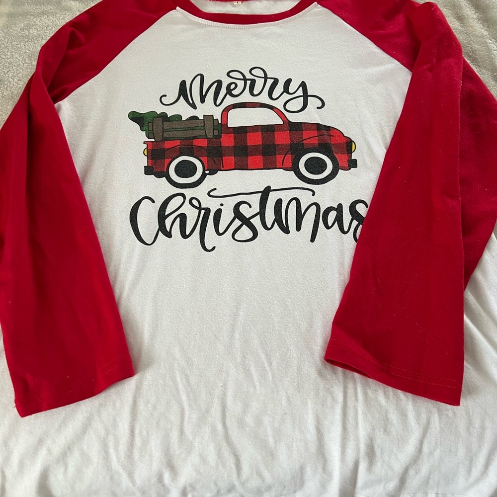 Red and White Merry Christmas 3/4 Sleeve Tee